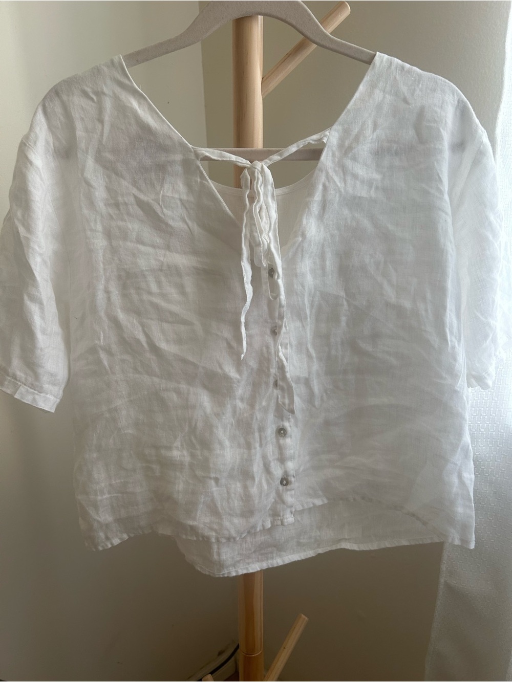 Catherine Malandrino White Linen Short-Sleeve Tie-Back Blouse - Picture 2 of 3